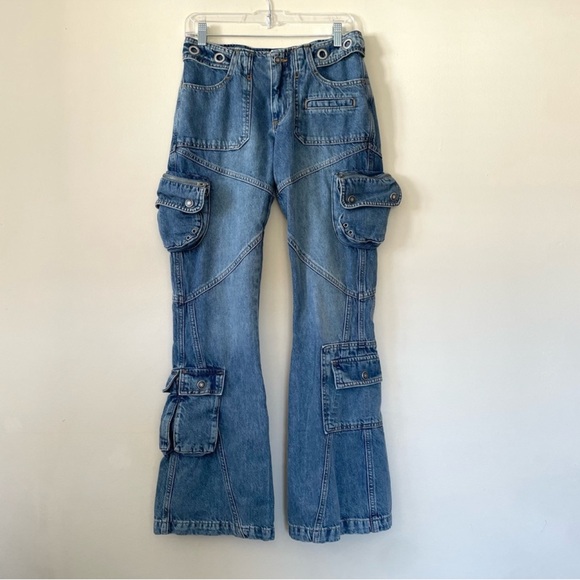Free People We the Free Call Me Crazy Cargo Flare Mid Rise Jeans Size 25 - Picture 2 of 7